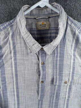 Marine Layer XL Striped Blue Soft Shirt Long Sleeve 1/2 Button Up Pullover Men